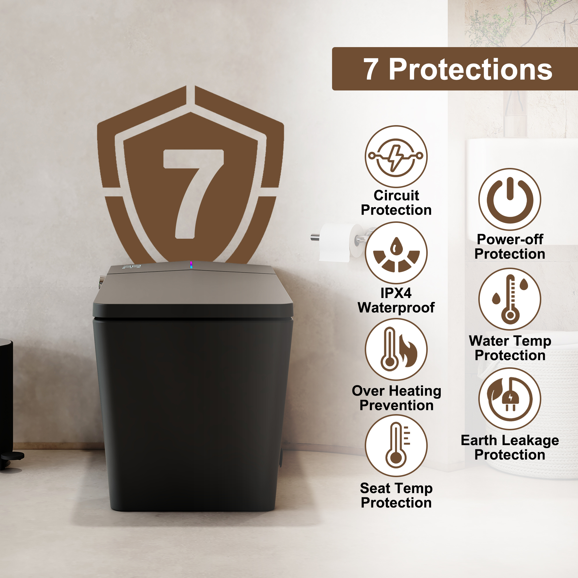 Black & White Smart Built-in Tank Bidet Toilet with Foot-Touch Lid Opening