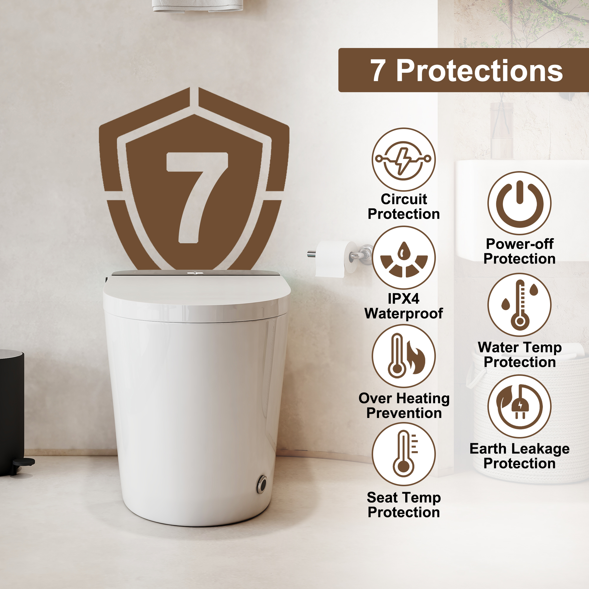 Modern Smart Toilet with Built-in Bidet Seat and LED Display