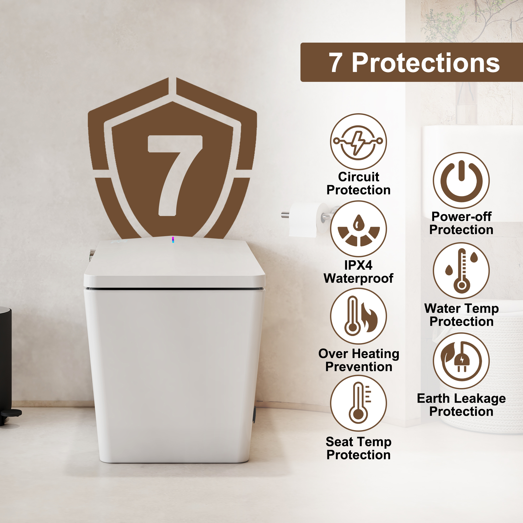 Black & White Smart Built-in Tank Bidet Toilet with Foot-Touch Lid Opening