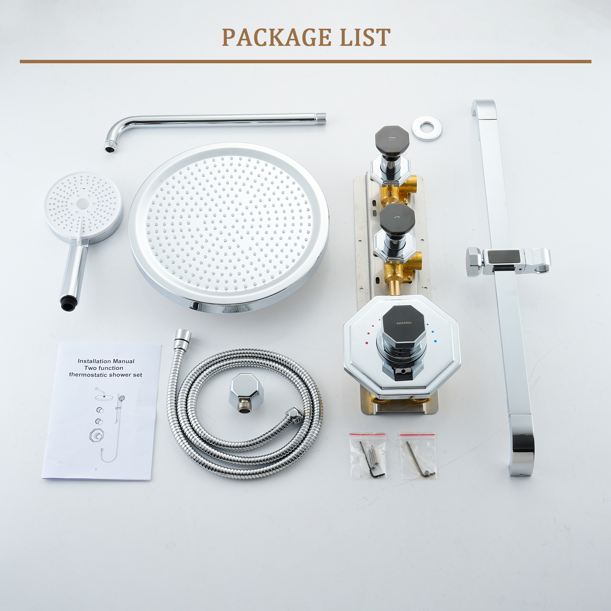 12" Rainfall Thermostatic Shower System with 3-Function Hand Shower - OCTAGON