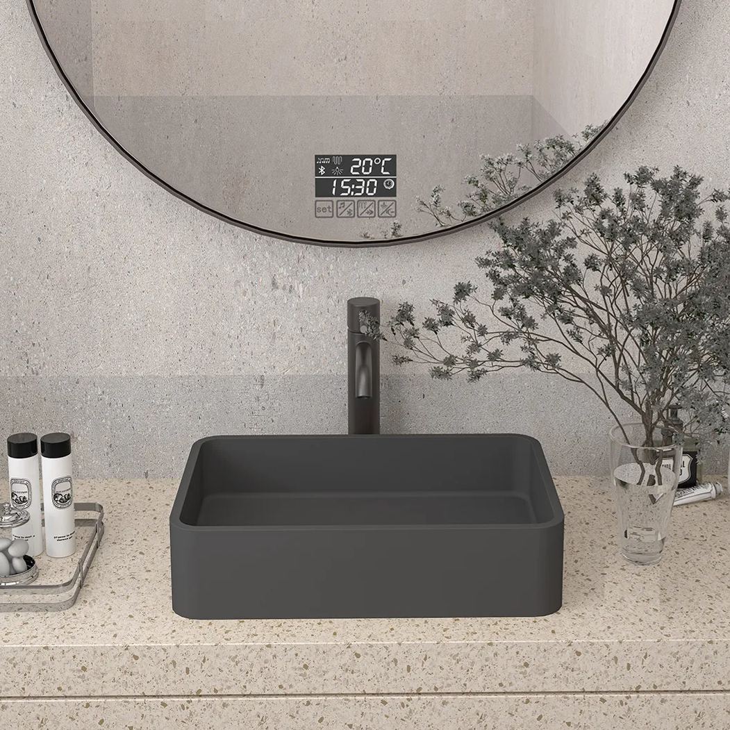 CASAINC 19in Bathroom Concrete Rectangular Vessel Snk with Drainer in Black Earth / Blue Ashes / Taupe Clay