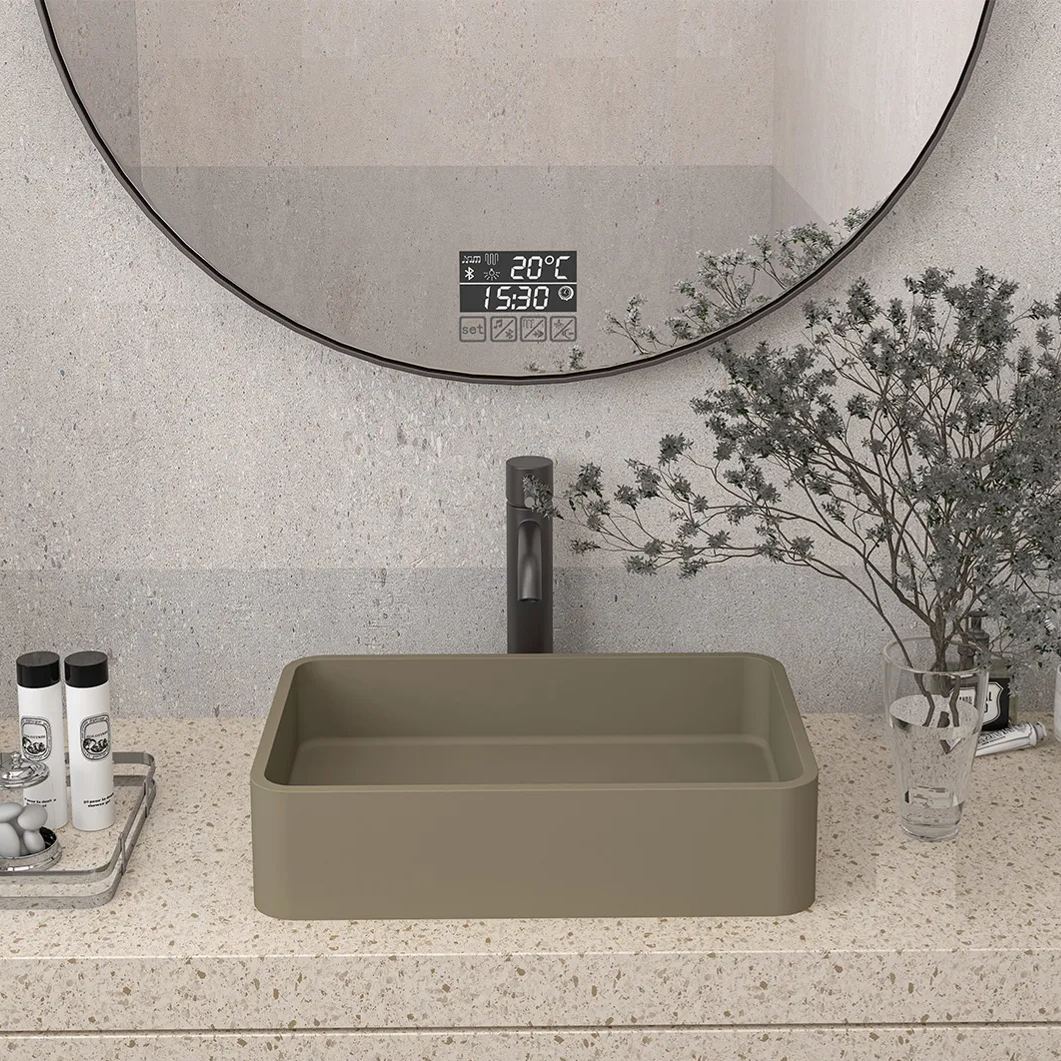 CASAINC 19in Bathroom Concrete Rectangular Vessel Snk with Drainer in Black Earth / Blue Ashes / Taupe Clay