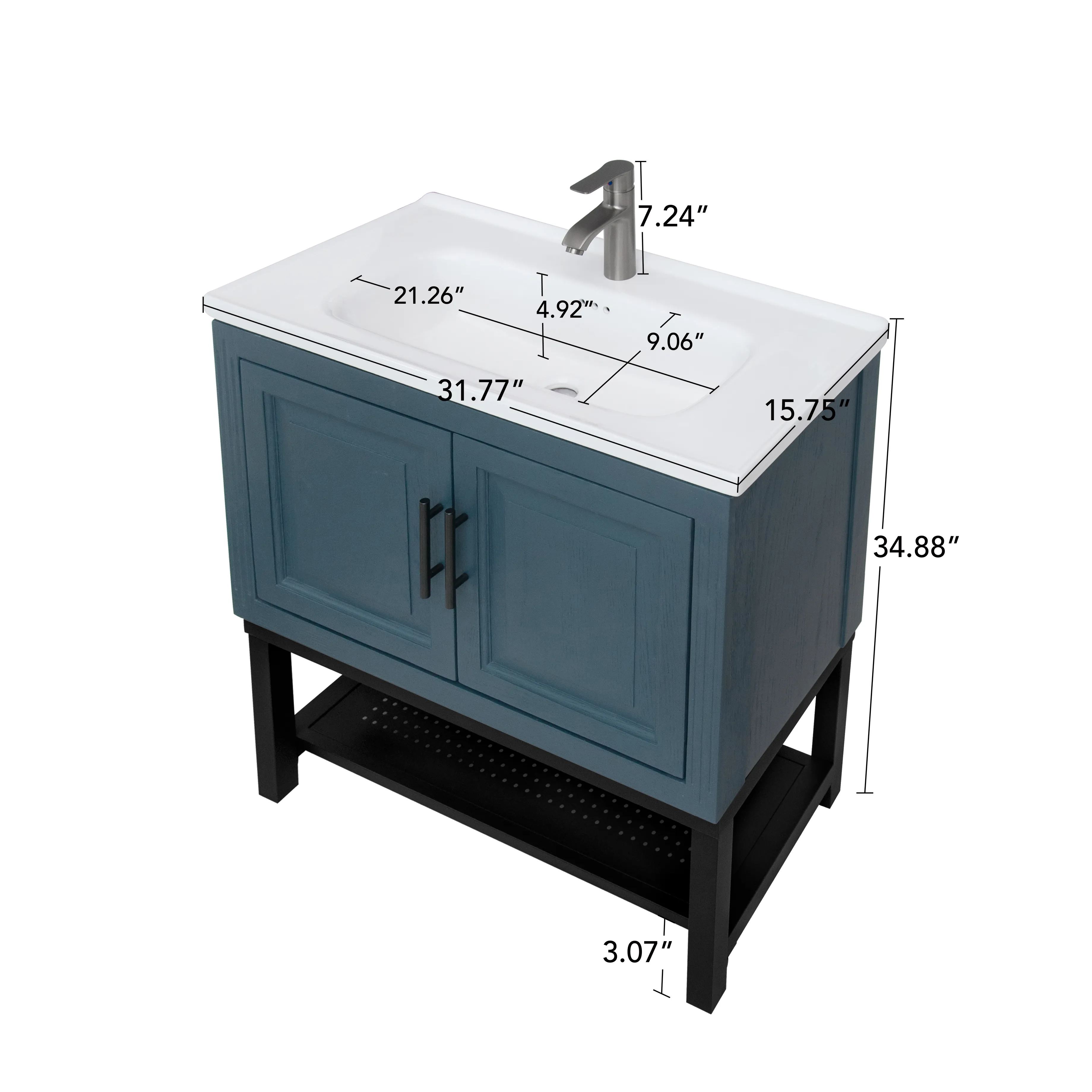 Freestanding Bathroom Vanity with White Ceramic Sink & Hot and Cold Faucet