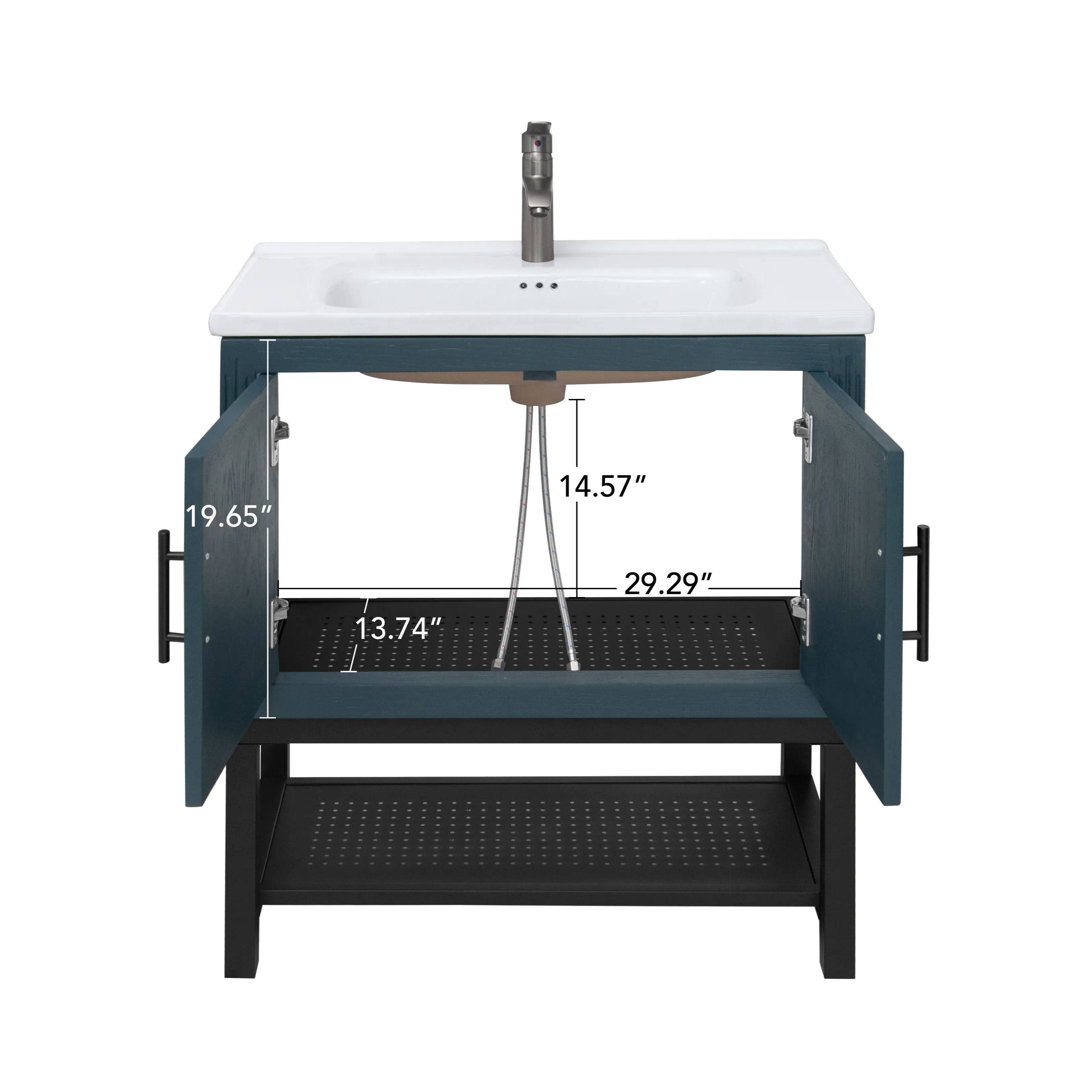 Freestanding Bathroom Vanity with White Ceramic Sink & Hot and Cold Faucet