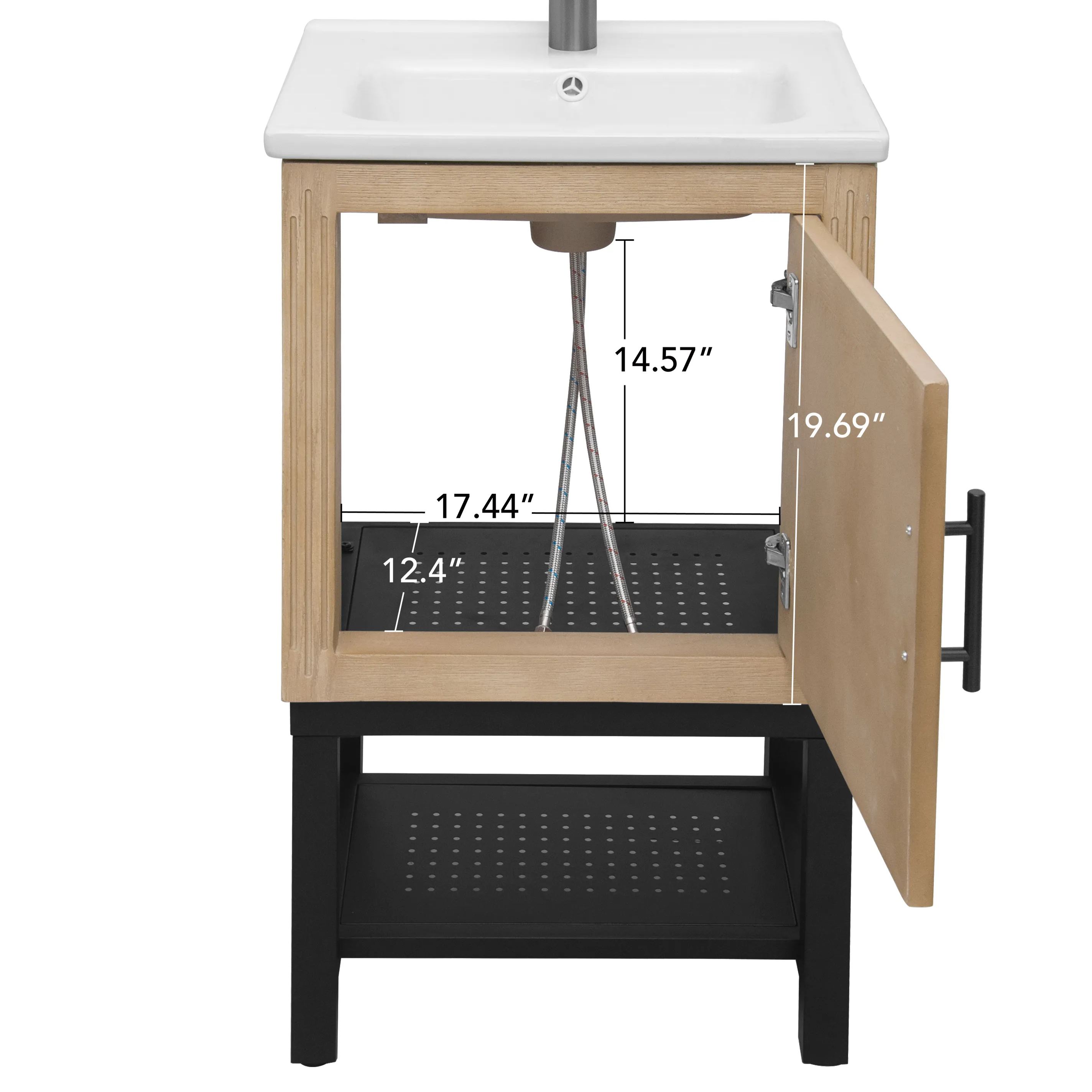 Freestanding Bathroom Vanity with White Ceramic Sink & Hot and Cold Faucet