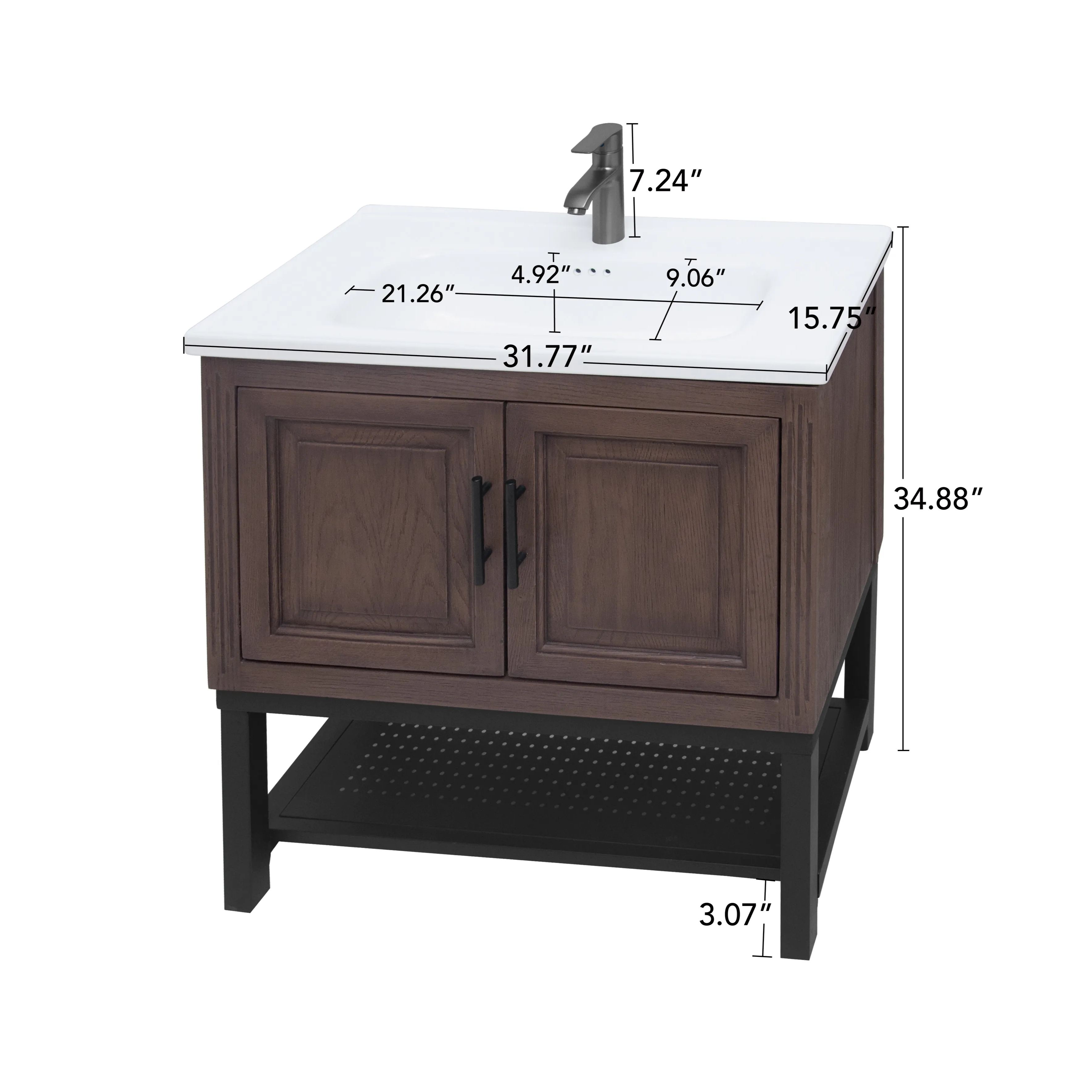 Freestanding Bathroom Vanity with White Ceramic Sink & Hot and Cold Faucet