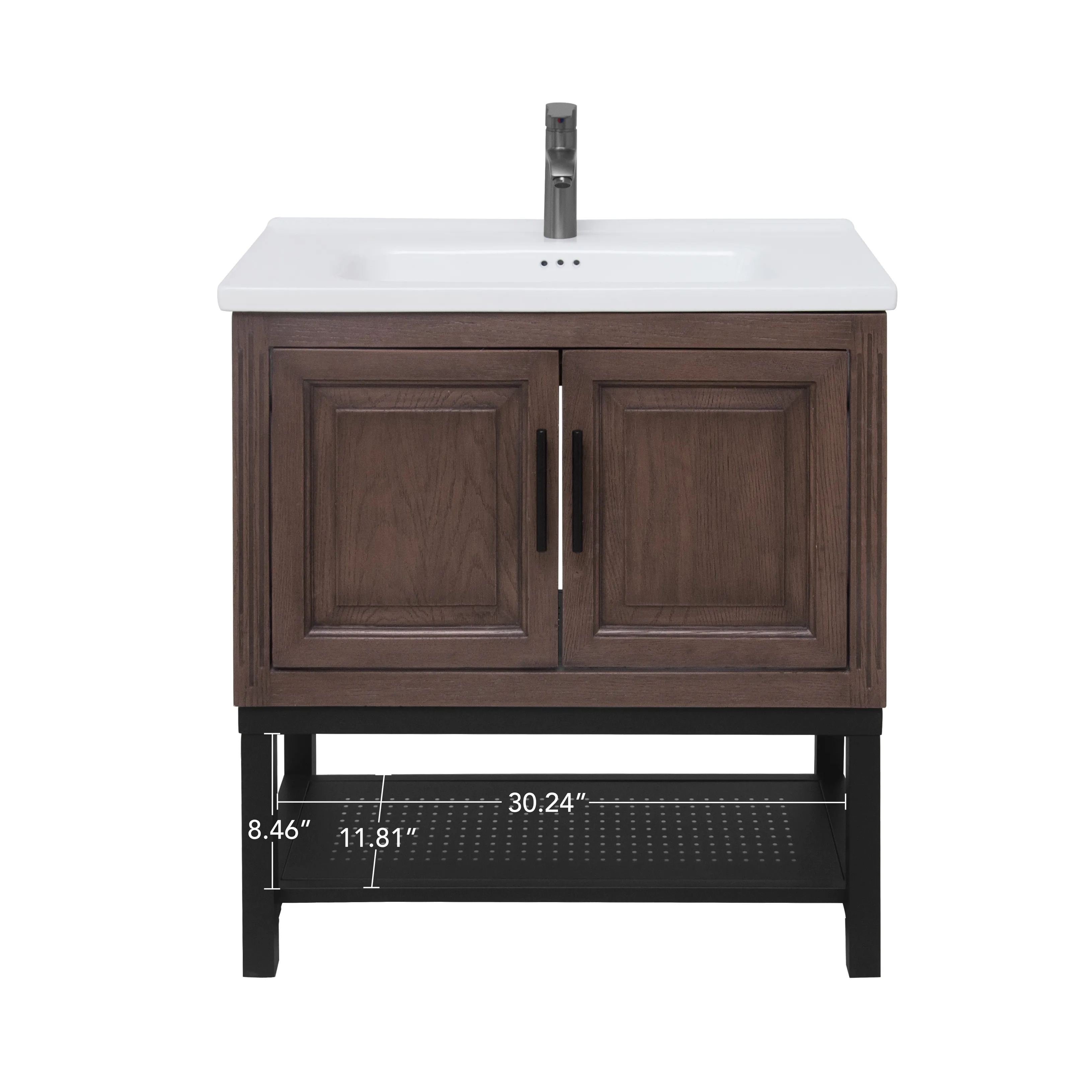 Freestanding Bathroom Vanity with White Ceramic Sink & Hot and Cold Faucet