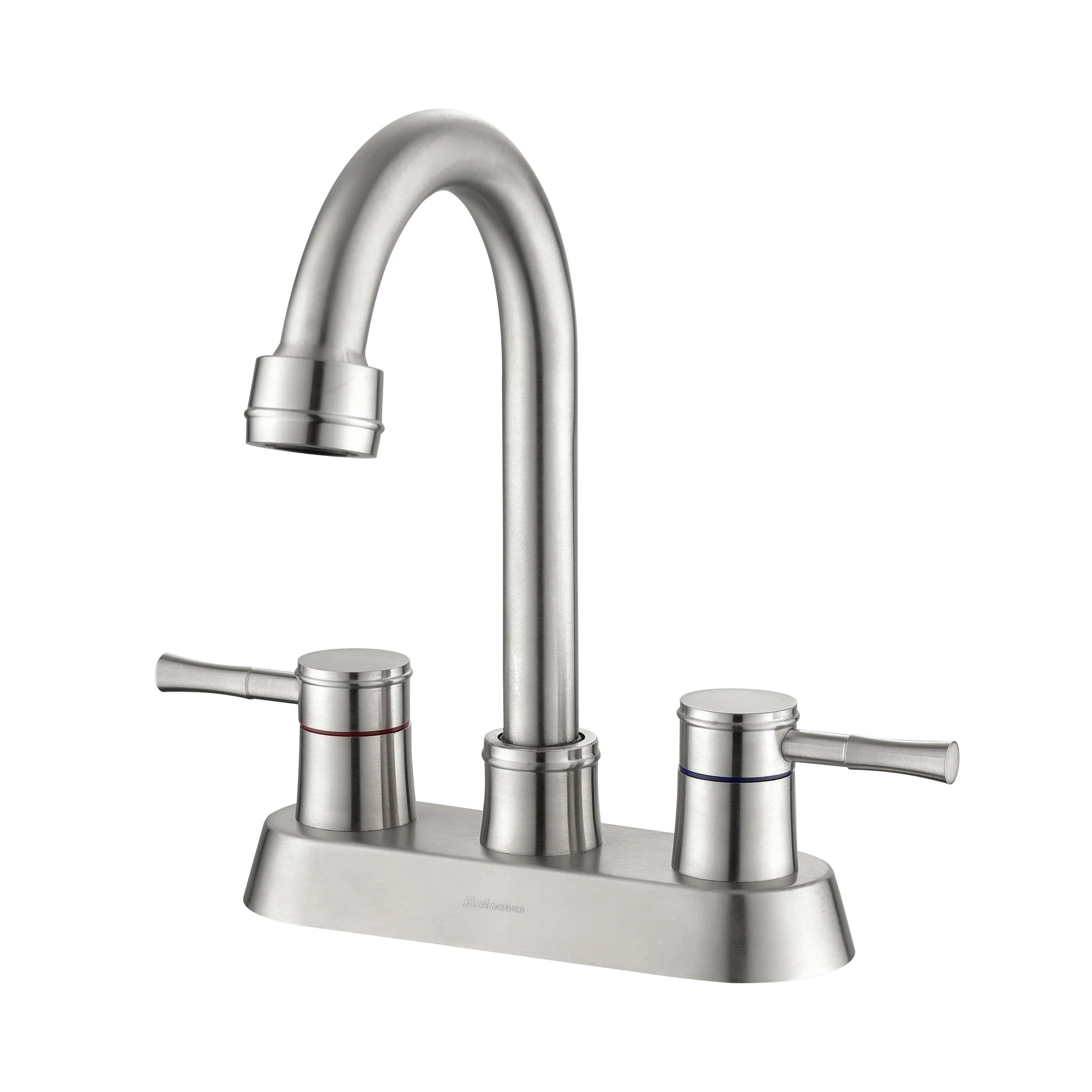 Brushed Nickel 4 Inch 2 Handle Centerset Lead-Free Bathroom Sink Faucet, with Copper Pop Up Drain and 2 Water Supply Lines,-CASAINC