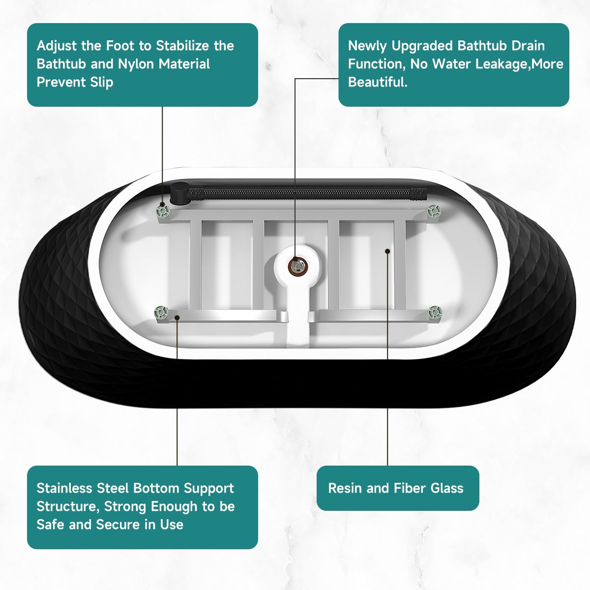 67" Acrylic Freestanding Oval Bathtub with Unique Diamond Pattern Design