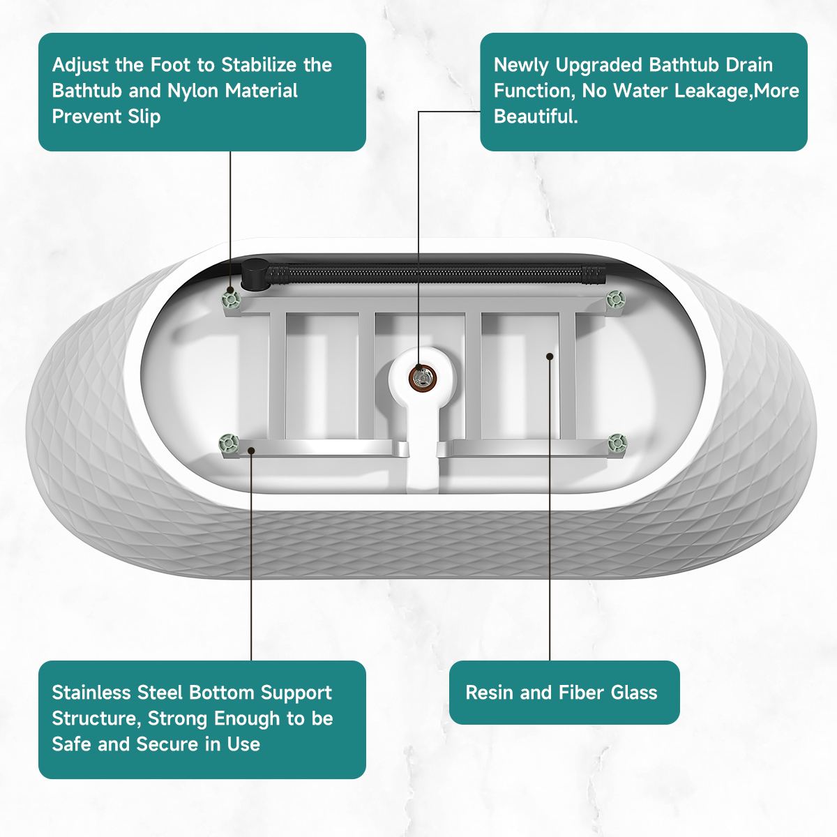 67" Acrylic Freestanding Oval Bathtub with Unique Diamond Pattern Design