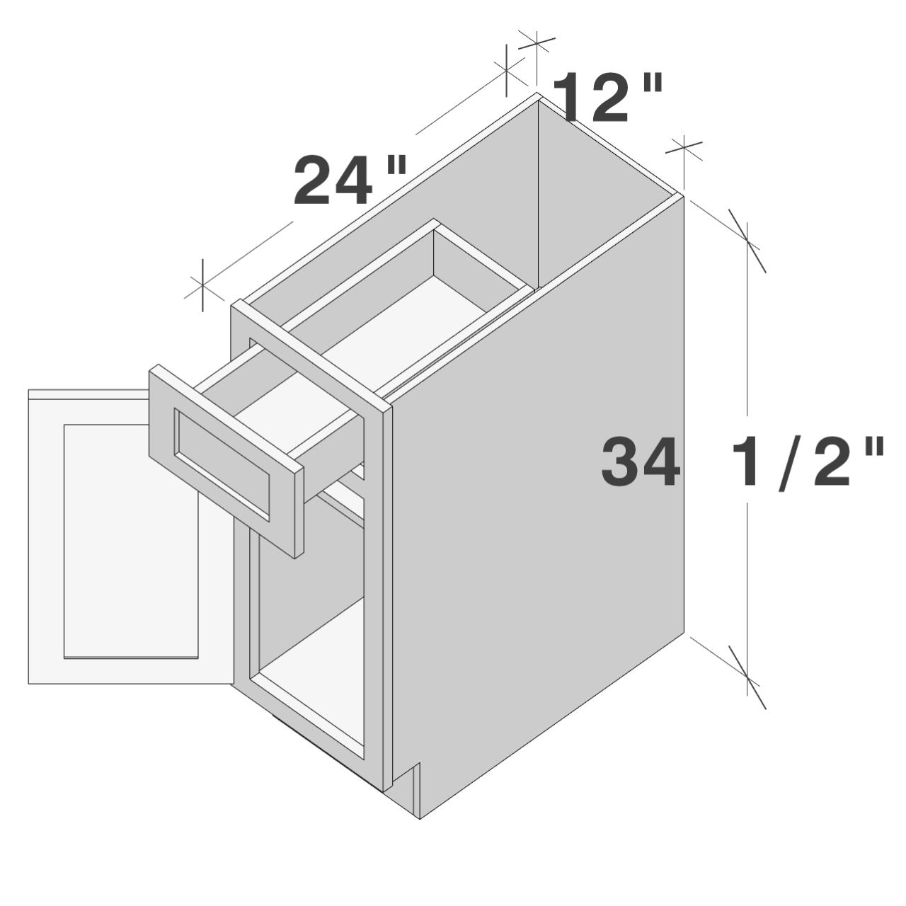 Dove Grey RTA 12"W x 24"D x 34.5"H Base Cabinet with 1 Drawer and 1 Door