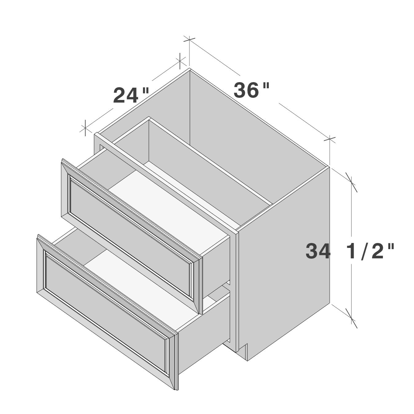 Dark Caramel RTA 36"W x 24"D x 34.5"H Base Cabinet with 2 Drawers