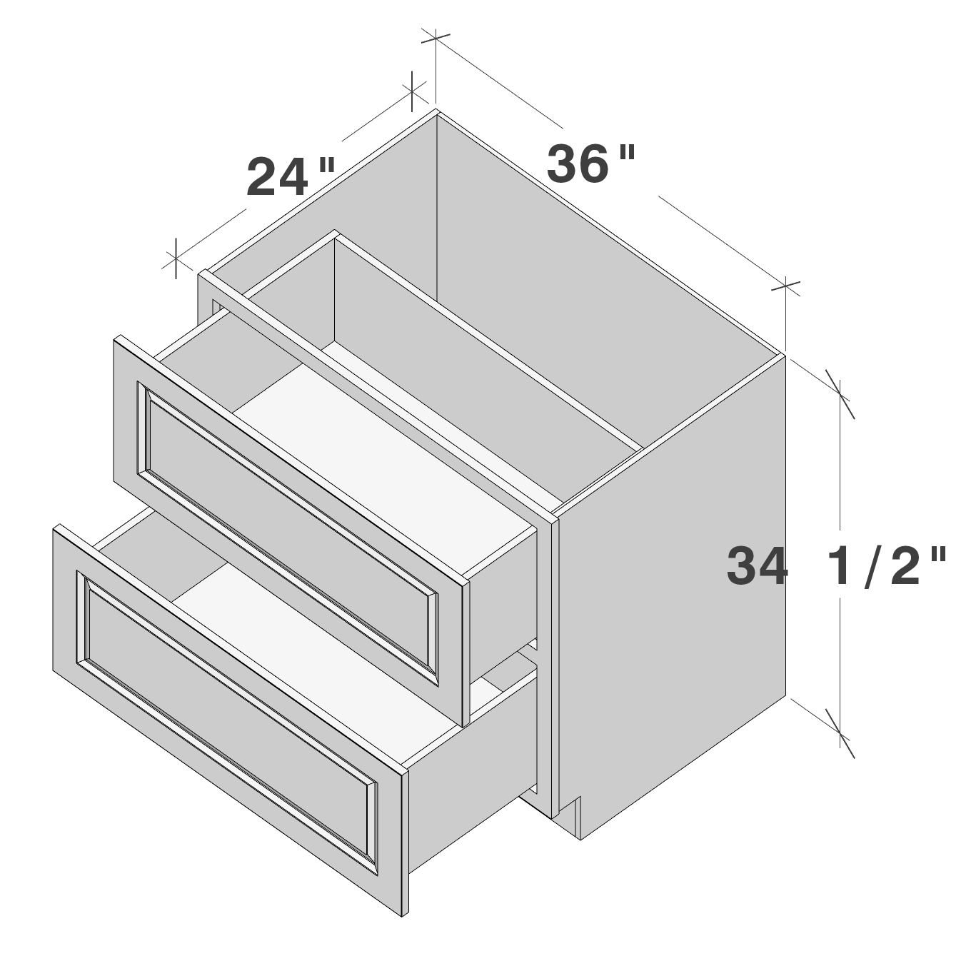 Glacier White RTA 36"W x 24"D x 34.5"H Base Cabinet with 2 Drawers
