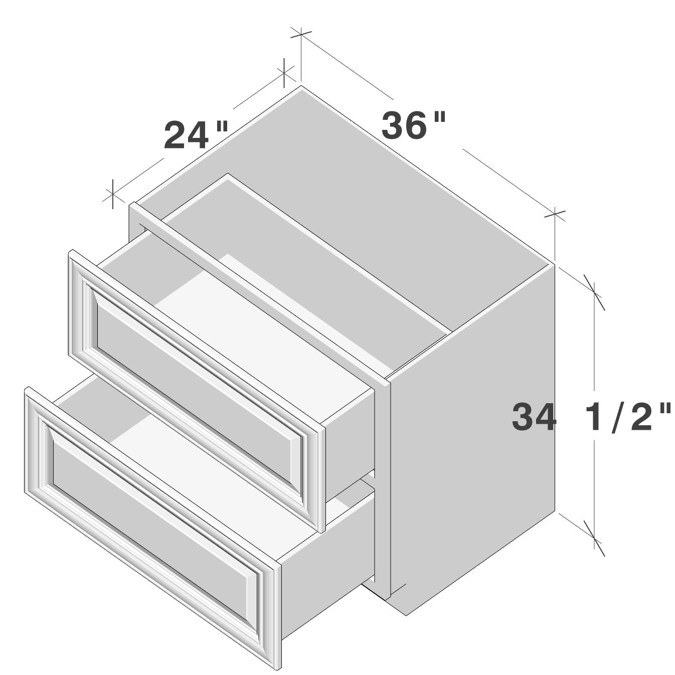 Pearl White RTA 36"W x 24"D x 34.5"H Base Cabinet with 2 Drawers