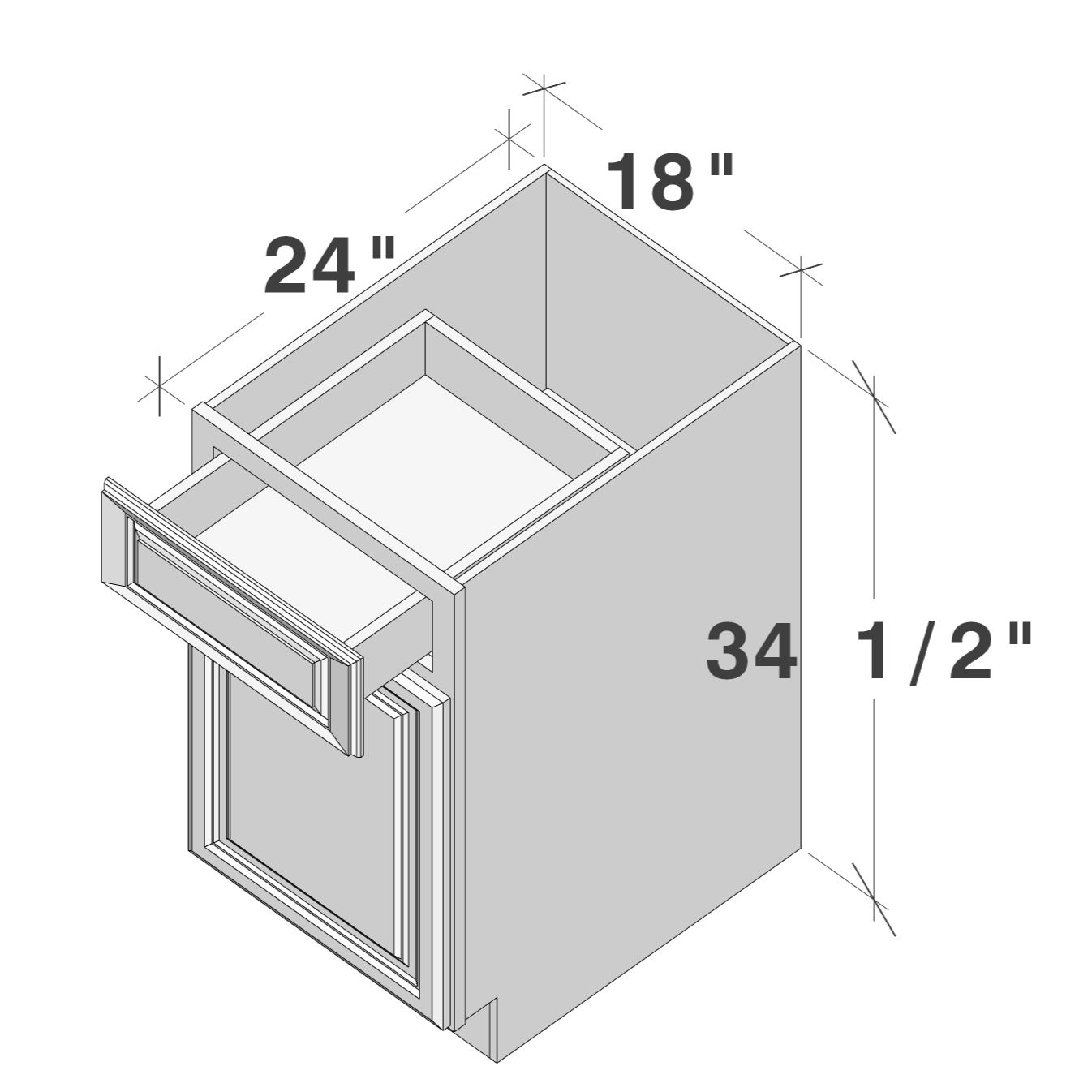Dark Caramel RTA 18"W x 24"D x 34.5"H Base Cabinet with 1 Drawer and 1 Door