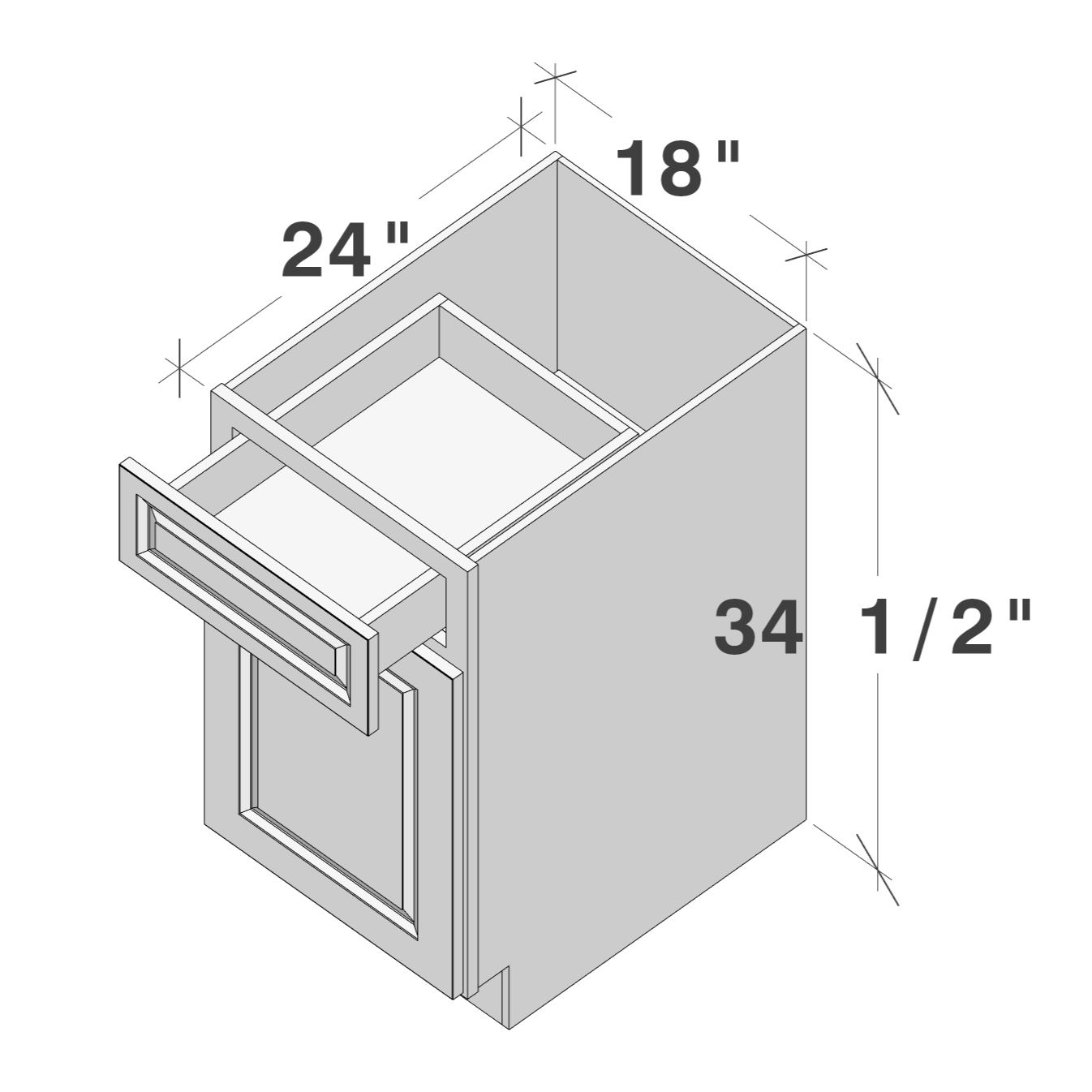 Glacier White RTA 18"W x 24"D x 34.5"H Base Cabinet with 1 Drawer and 1 Door