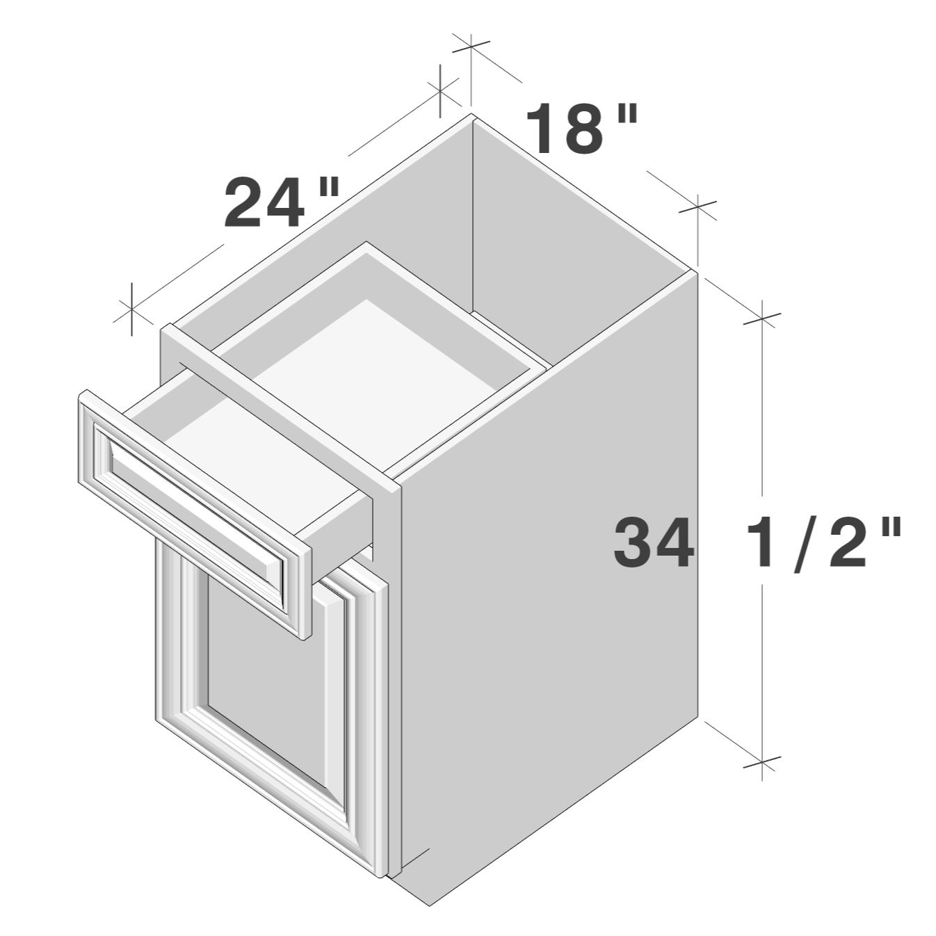Pearl White RTA 18"W x 24"D x 34.5"H Base Cabinet with 1 Drawer and 1 Door