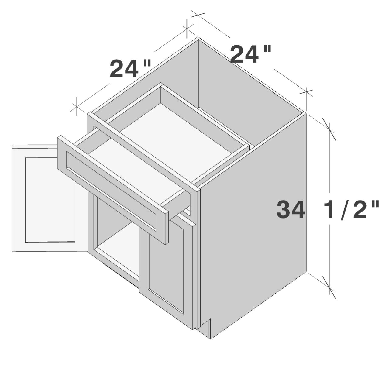 Cyber Grey RTA 24"W x 24"D x 34.5"H Base Cabinet with 1 Drawer and 2 Doors