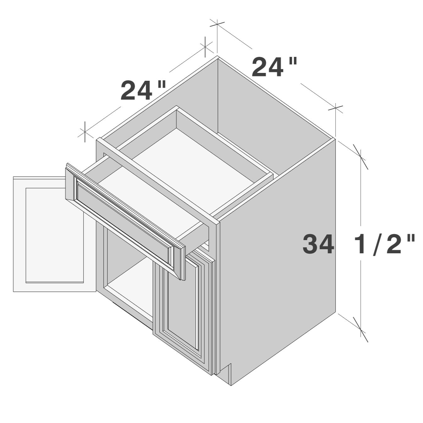 Dark Caramel RTA 24"W x 24"D x 34.5"H Base Cabinet with 1 Drawer and 2 Doors