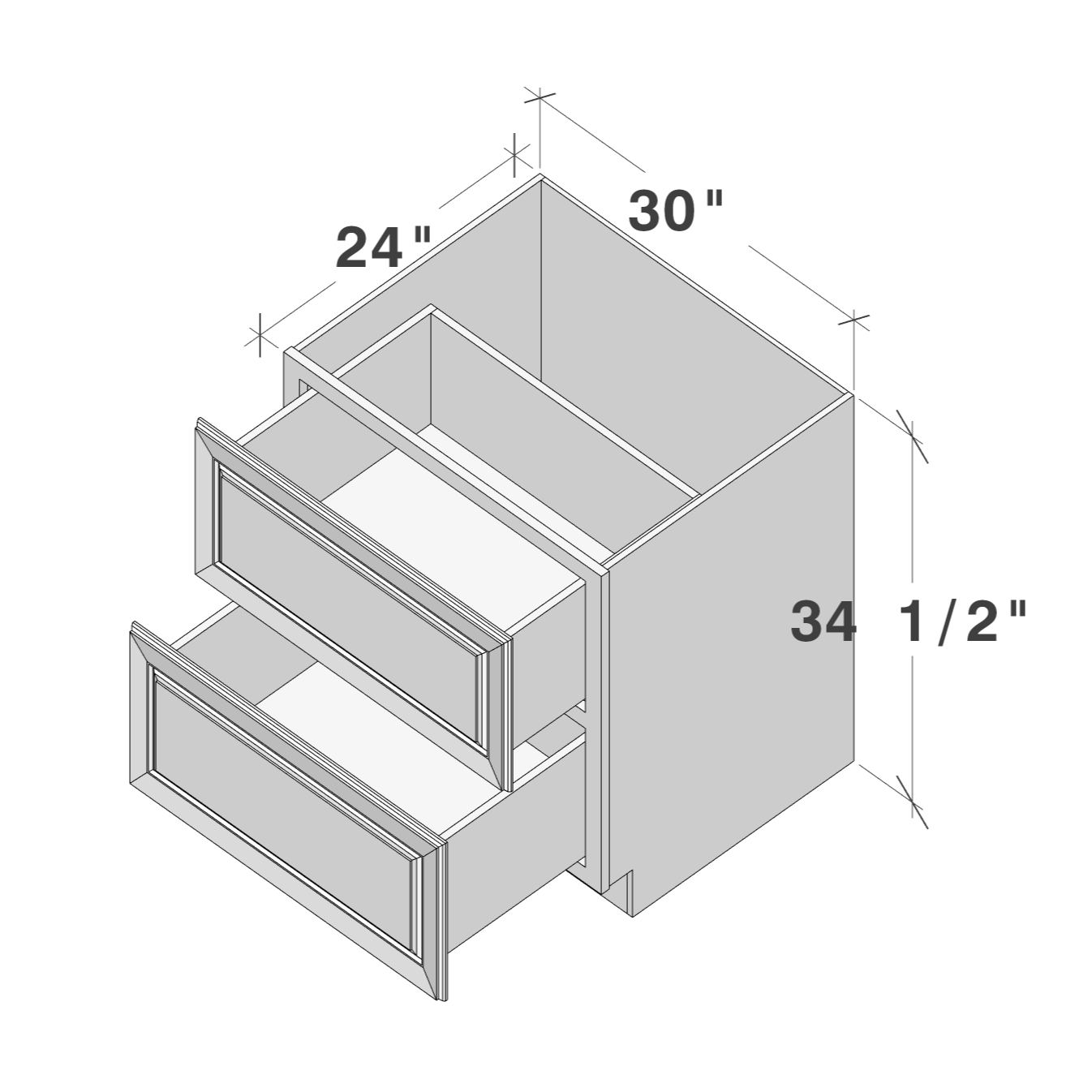 Dark Caramel RTA 30"W x 24"D x 34.5"H Base Cabinet with 2 Drawers