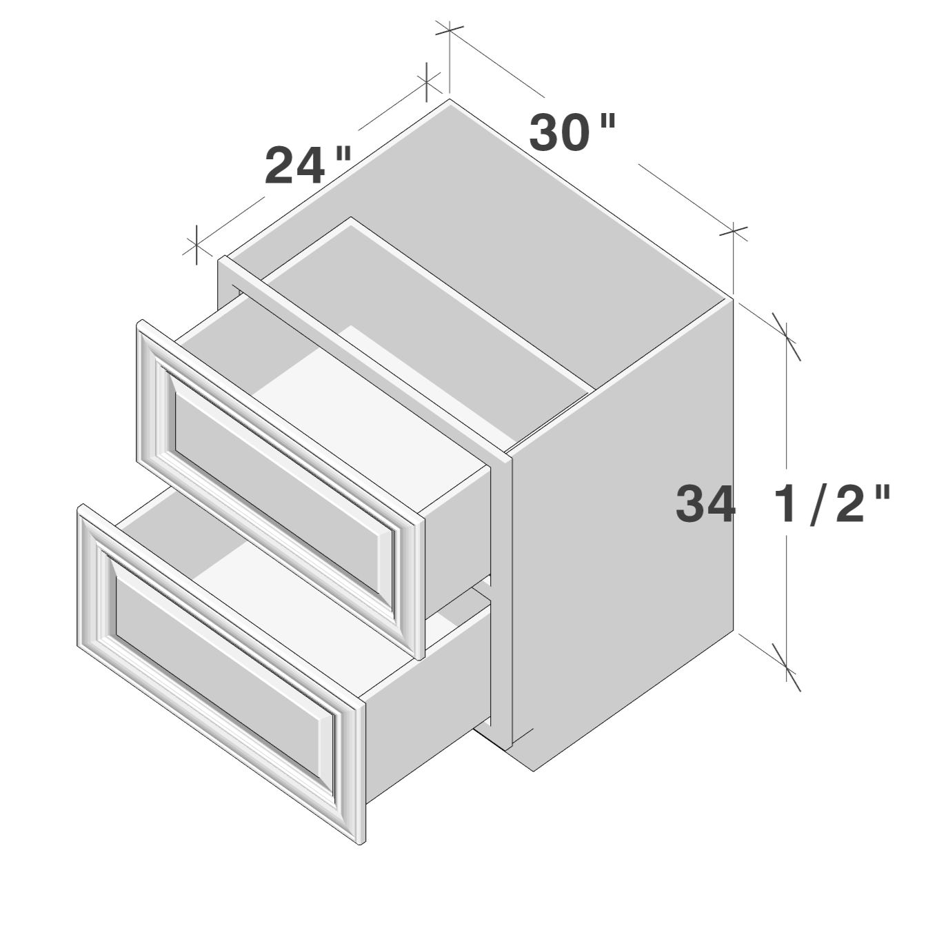 Pearl White RTA 30"W x 24"D x 34.5"H Base Cabinet with 2 Drawers