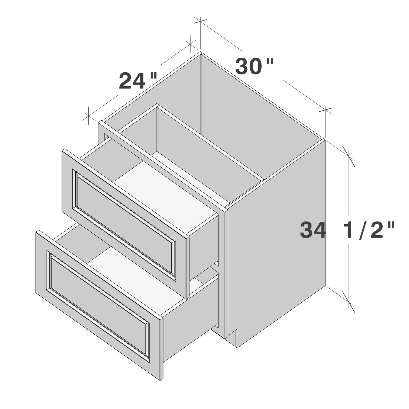 Glacier White RTA 30"W x 24"D x 34.5"H Base Cabinet with 2 Drawers