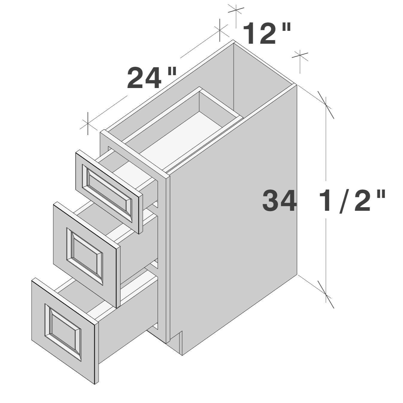 Glacier White RTA 12"W x 24"D x 34.5"H Base Cabinet with 3 Drawers