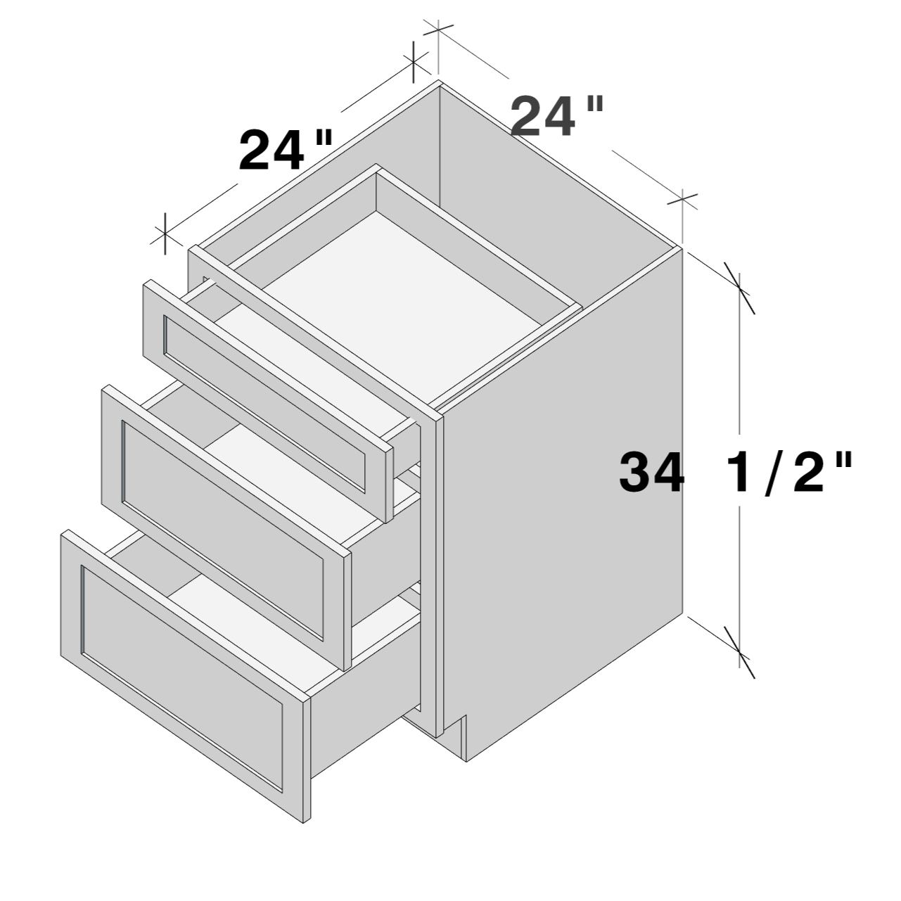 Cyber Grey RTA 24"W x 24"D x 34.5"H Base Cabinet with 3 Drawers
