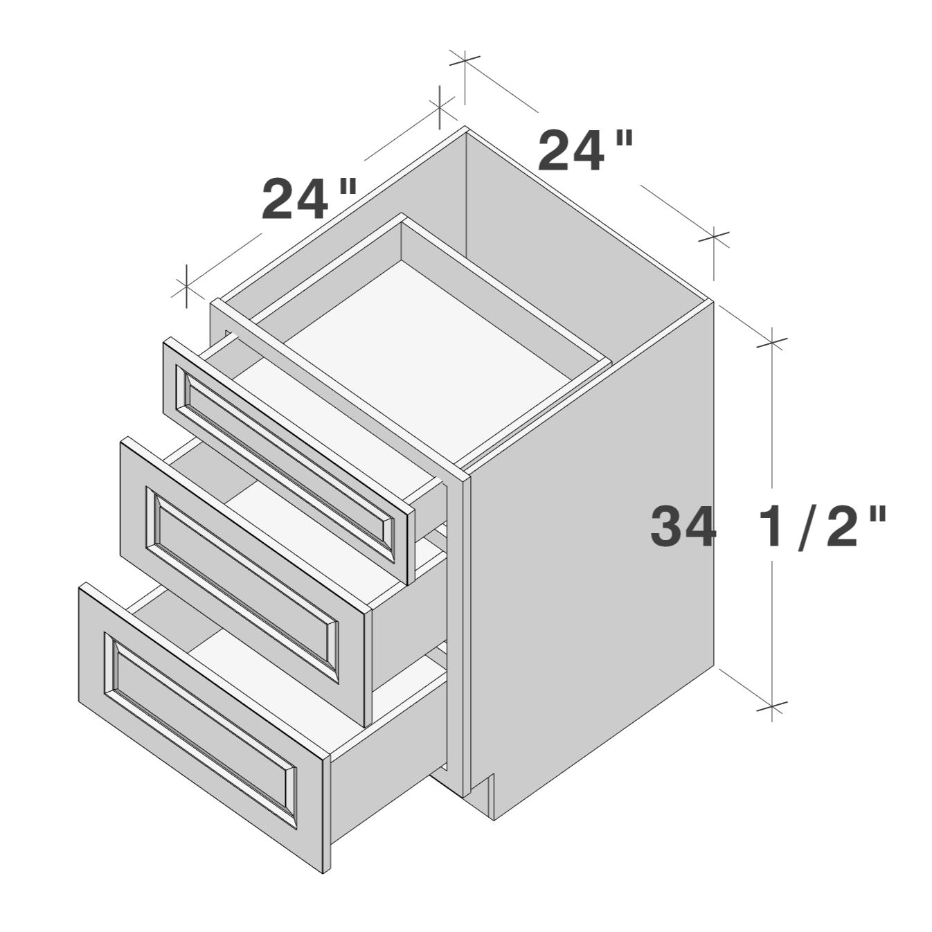 Glacier White RTA 24"W x 24"D x 34.5"H Base Cabinet with 3 Drawers