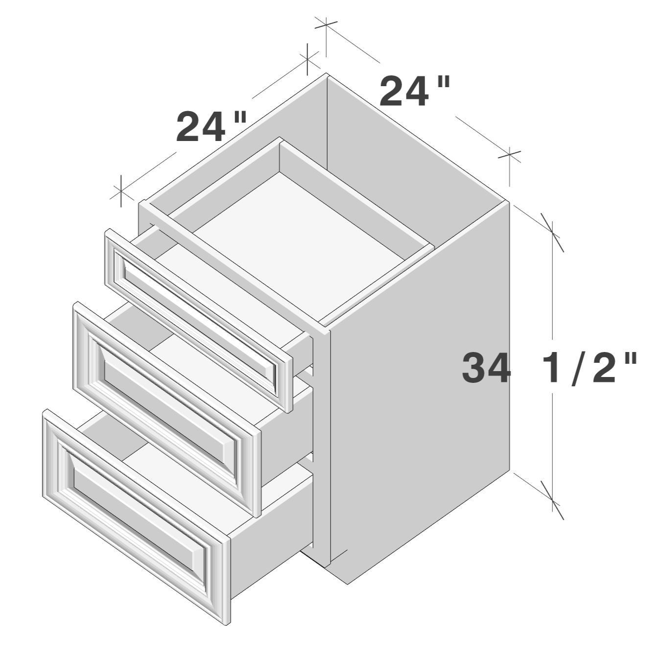 Pearl White RTA 24"W x 24"D x 34.5"H Base Cabinet with 3 Drawers