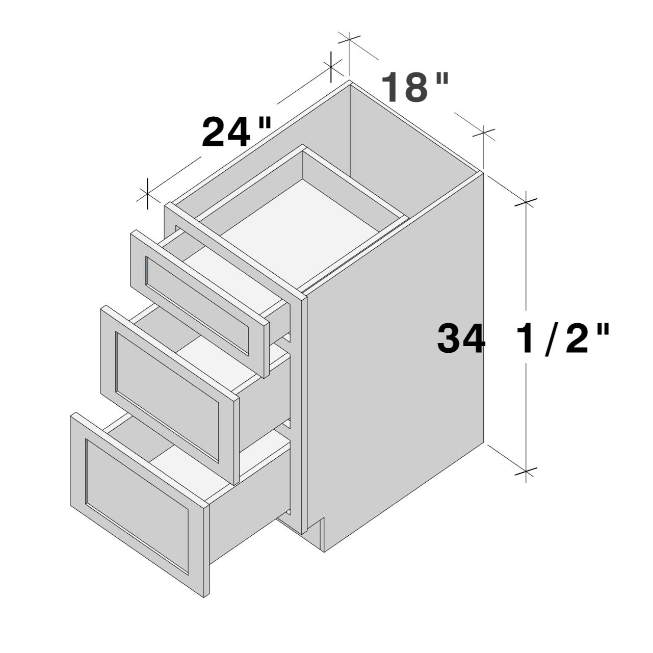 Cyber Grey RTA 18"W x 24"D x 34.5"H Base Cabinet with 3 Drawers