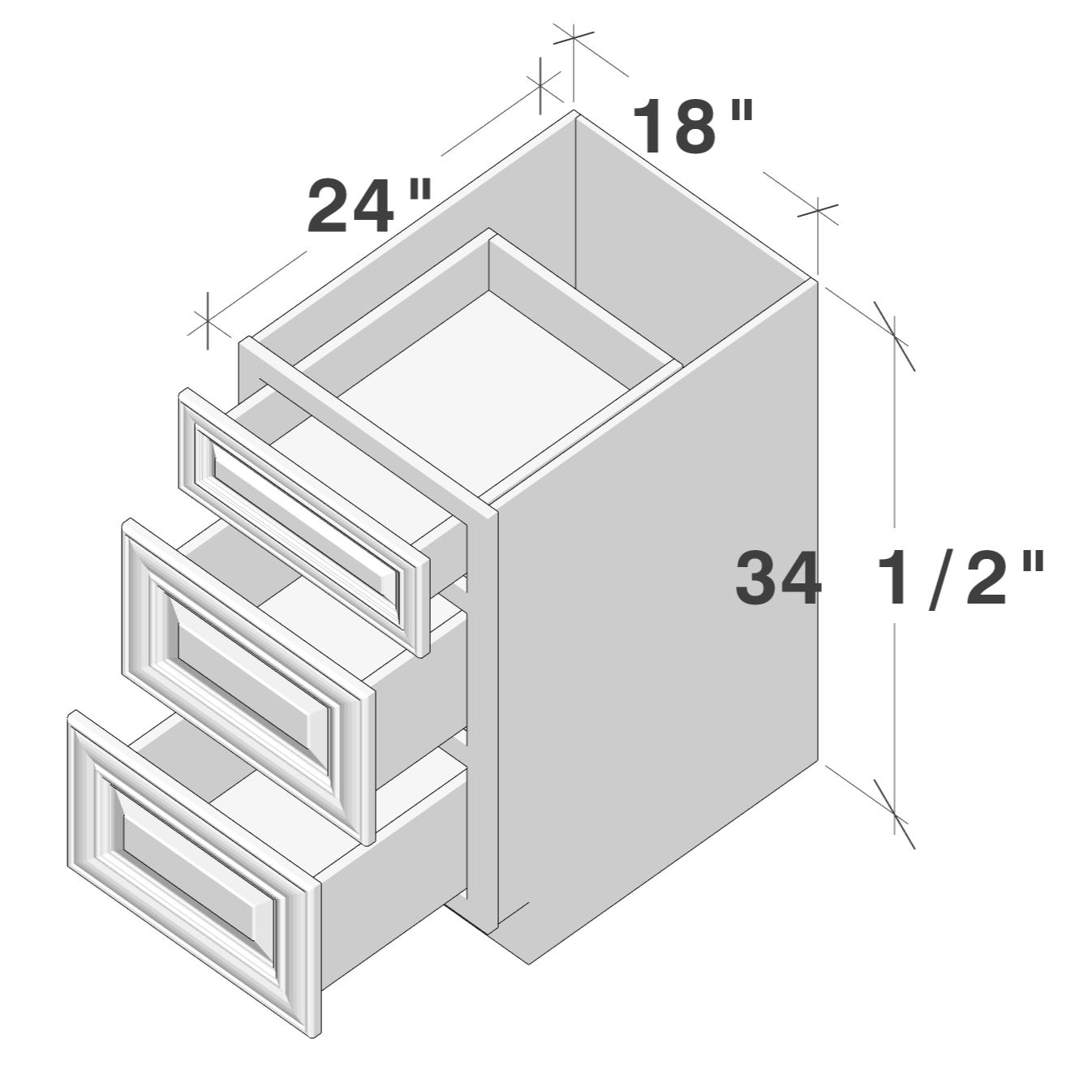 Pearl White RTA 18"W x 24"D x 34.5"H Base Cabinet with 3 Drawers