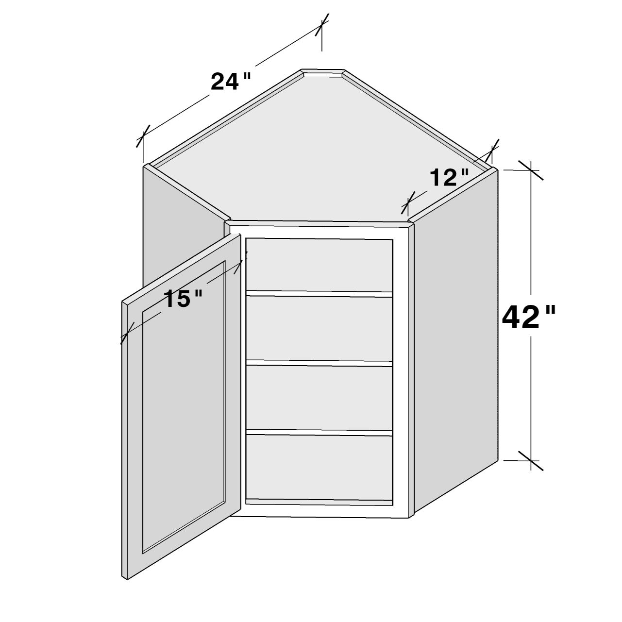 24"W x 12"D x 42"H Plywood Wall Diagonal Corner Kitchen Cabinet with Door Ready to Assemble
