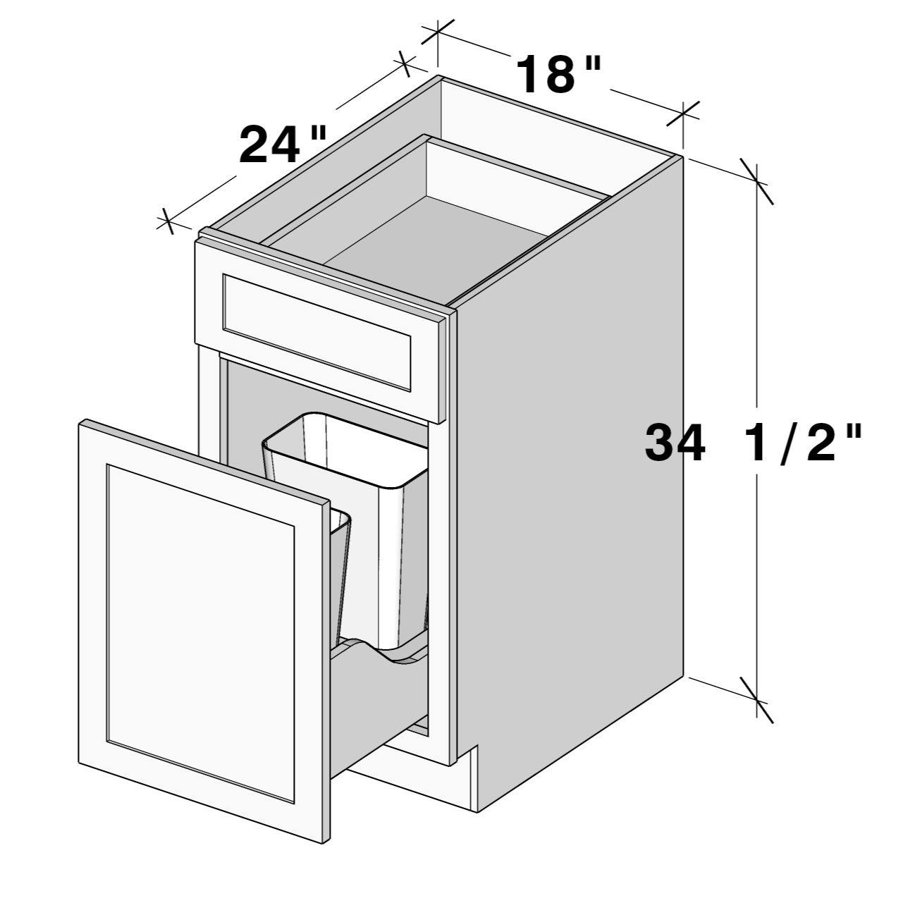 Dove Grey RTA 18"W x 24"D x 34.5"H Waste Basket Base Cabinet with 2 Drawers