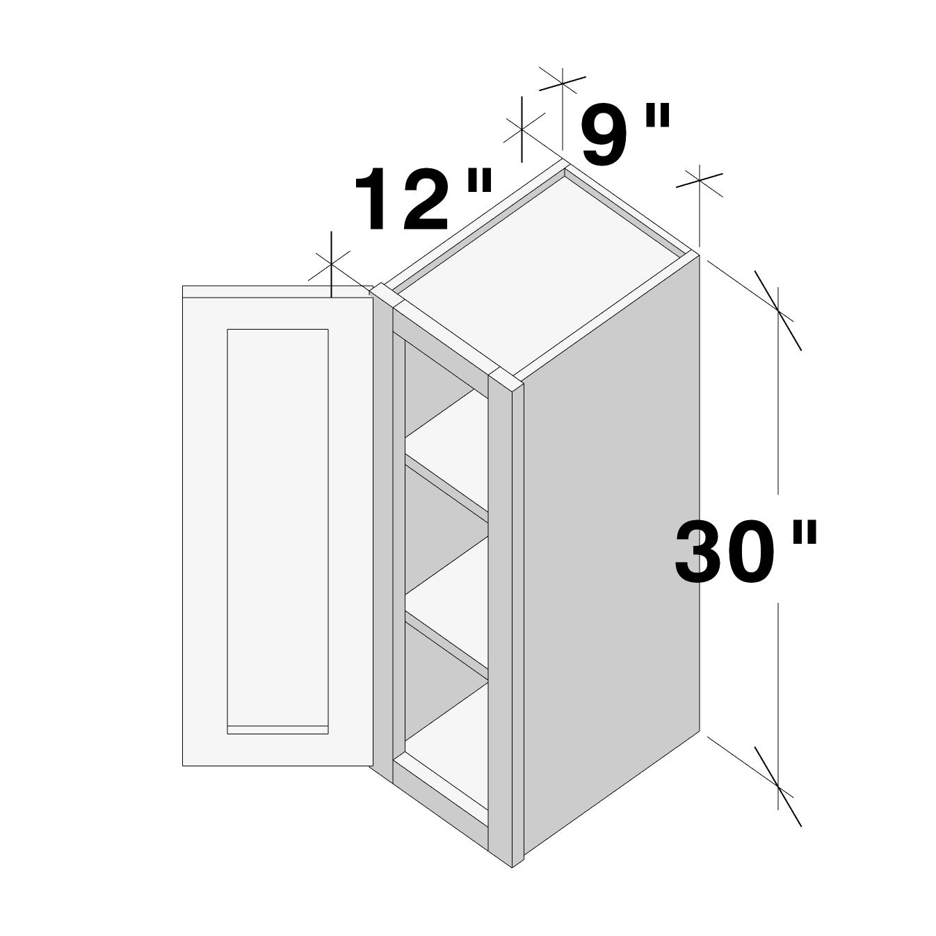 Dove Grey RTA 9"W x 12"D x 30"H Standard Wall Cabinet with 1 Door and 2 Shelves