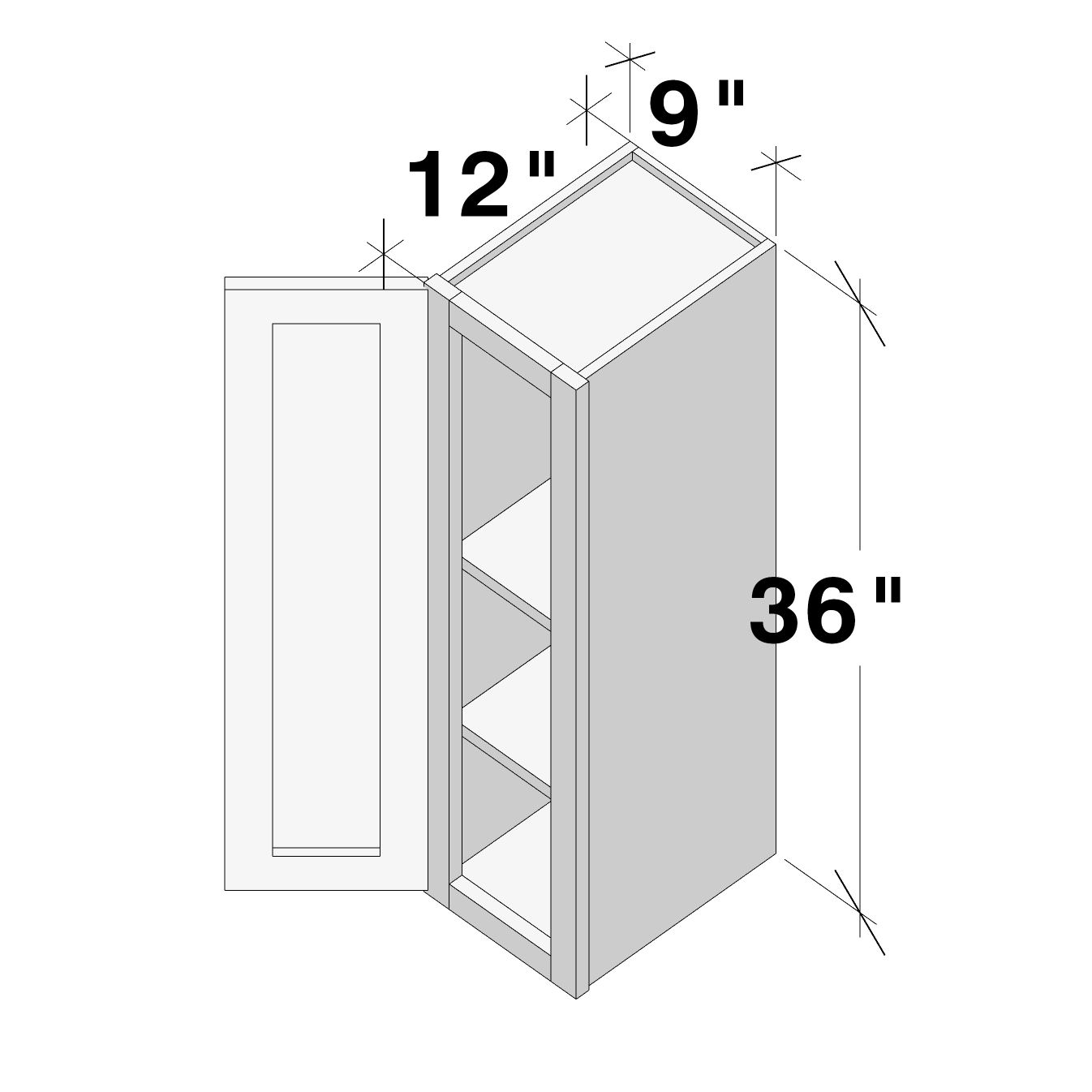 Dove Grey RTA 9"W x 12"D x 36"H Standard Wall Cabinet with 1 Door and 2 Shelves