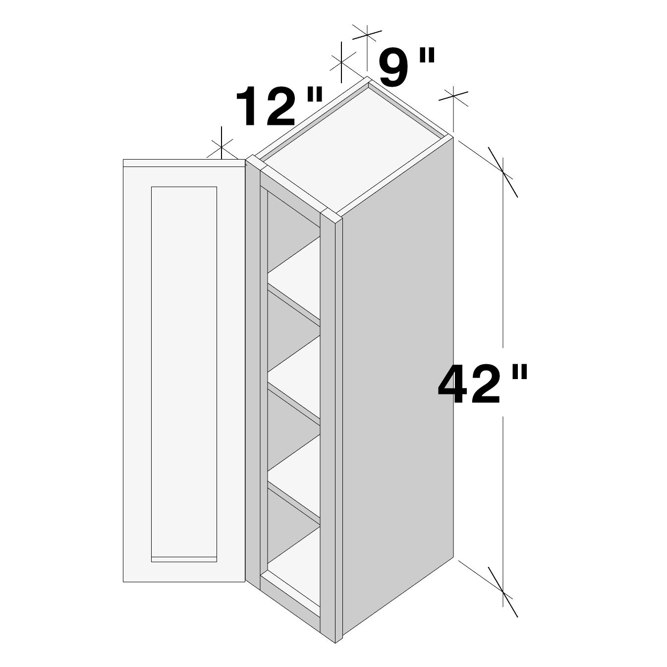 Dove Grey RTA 9"W x 12"D x 42"H Standard Wall Cabinet with 1 Door and 3 Shelves