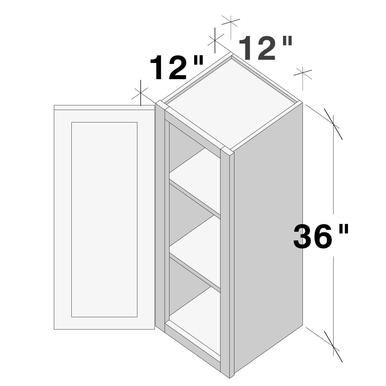Dove Grey RTA 12"W x 12"D x 36"H Standard Wall Cabinet with 1 Door and 2 Shelves
