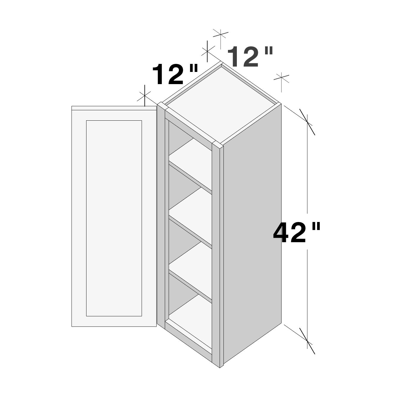 Dove Grey RTA 12"W x 12"D x 42"H Standard Wall Cabinet with 1 Door and 3 Shelves