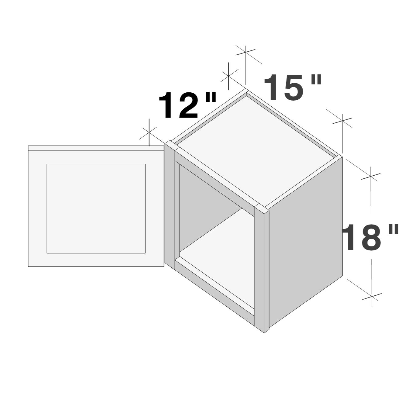 Dove Grey RTA 15"W x 12"D x 18"H Short Wall Cabinet with 1 Door