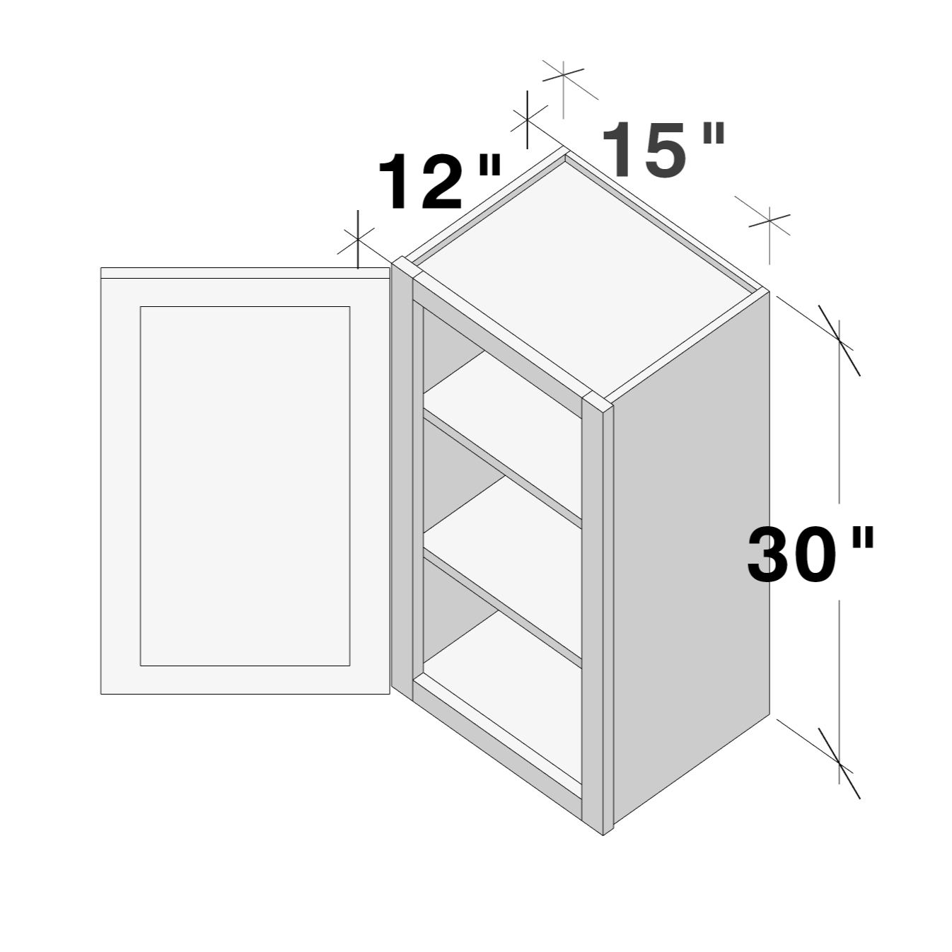 Dove Grey RTA 15"W x 12"D x 30"H Standard Wall Cabinet with 1 Door and 2 Shelves