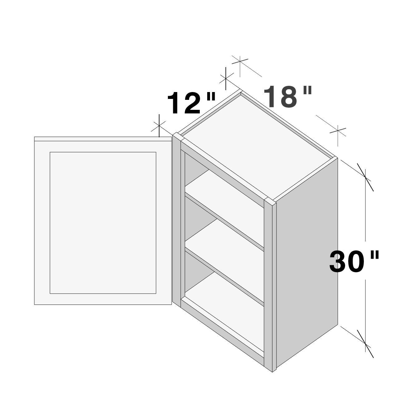 Dove Grey RTA 18"W x 12"D x 30"H Standard Wall Cabinet with 1 Door and 2 Shelves
