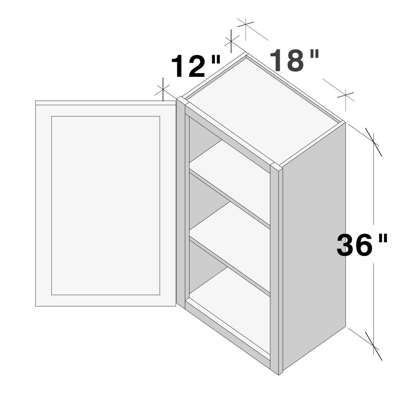 Dove Grey RTA 18"W x 12"D x 36"H Standard Wall Cabinet with 1 Door and 2 Shelves