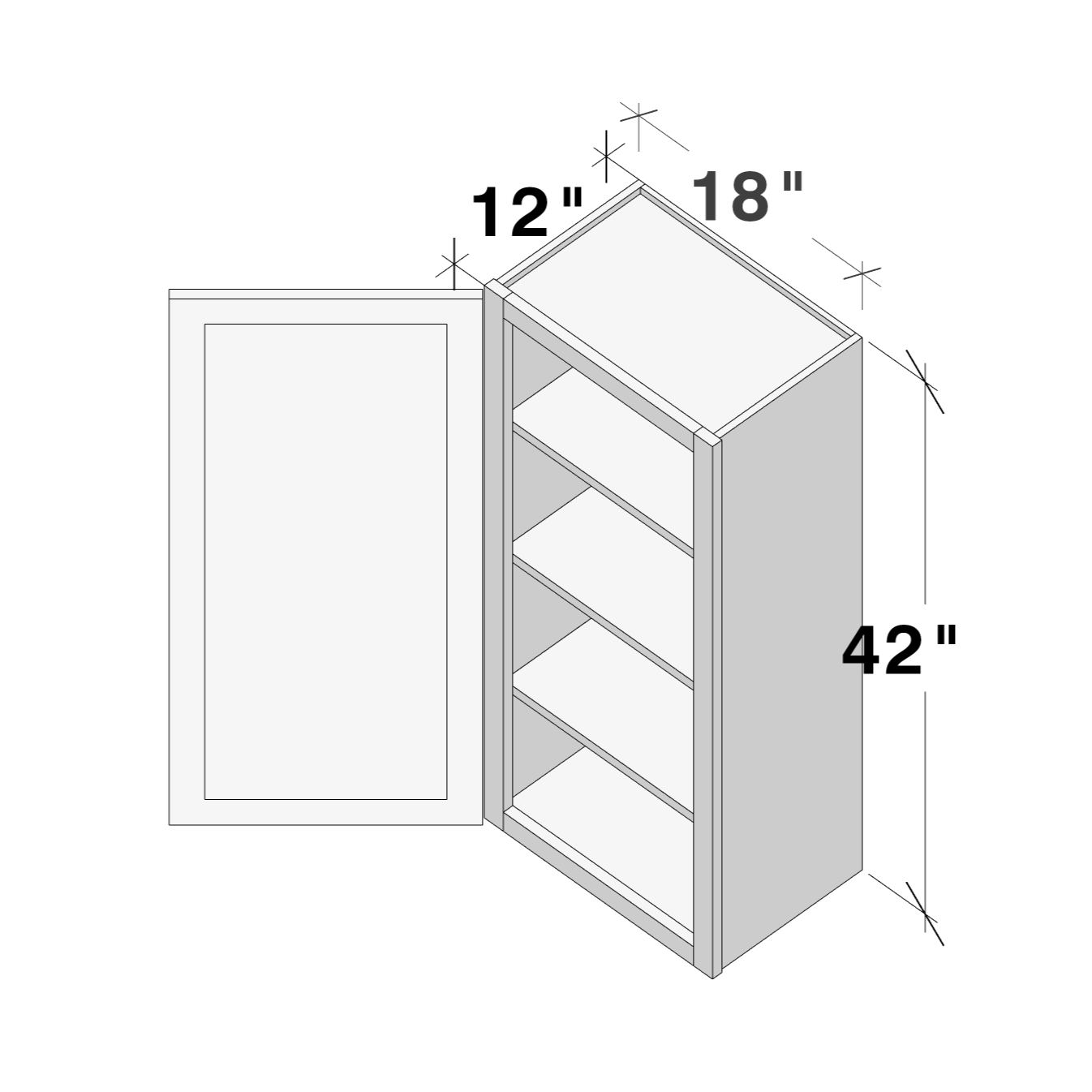Dove Grey RTA 18"W x 12"D x 42"H Standard Wall Cabinet with 1 Door and 3 Shelves