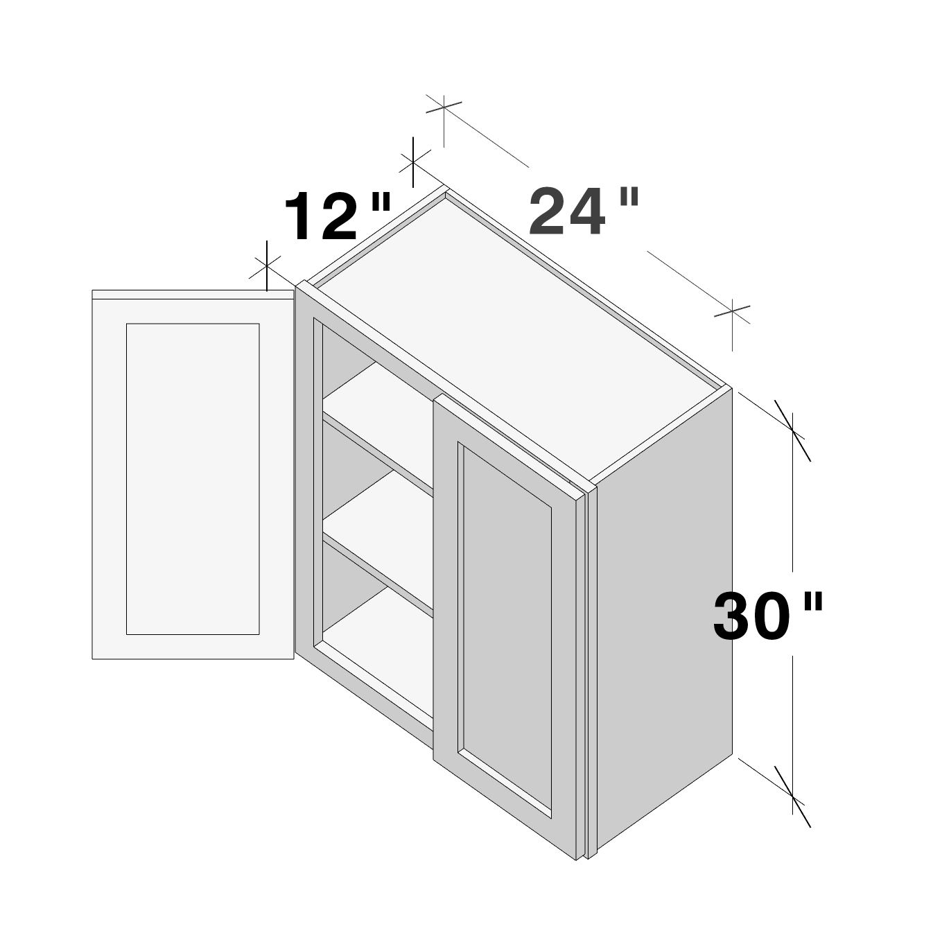 Dove Grey RTA 24"W x 12"D x 30"H Standard Wall Cabinet with 2 Doors and 2 Shelves