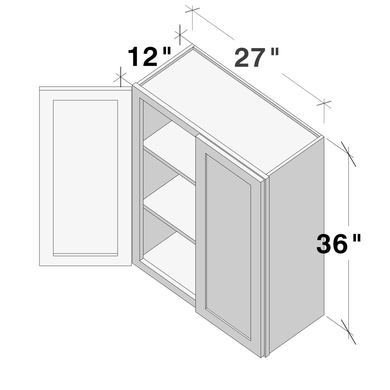 Dove Grey RTA 27"W x 12"D x 36"H Standard Wall Cabinet with 2 Doors and 2 Shelves