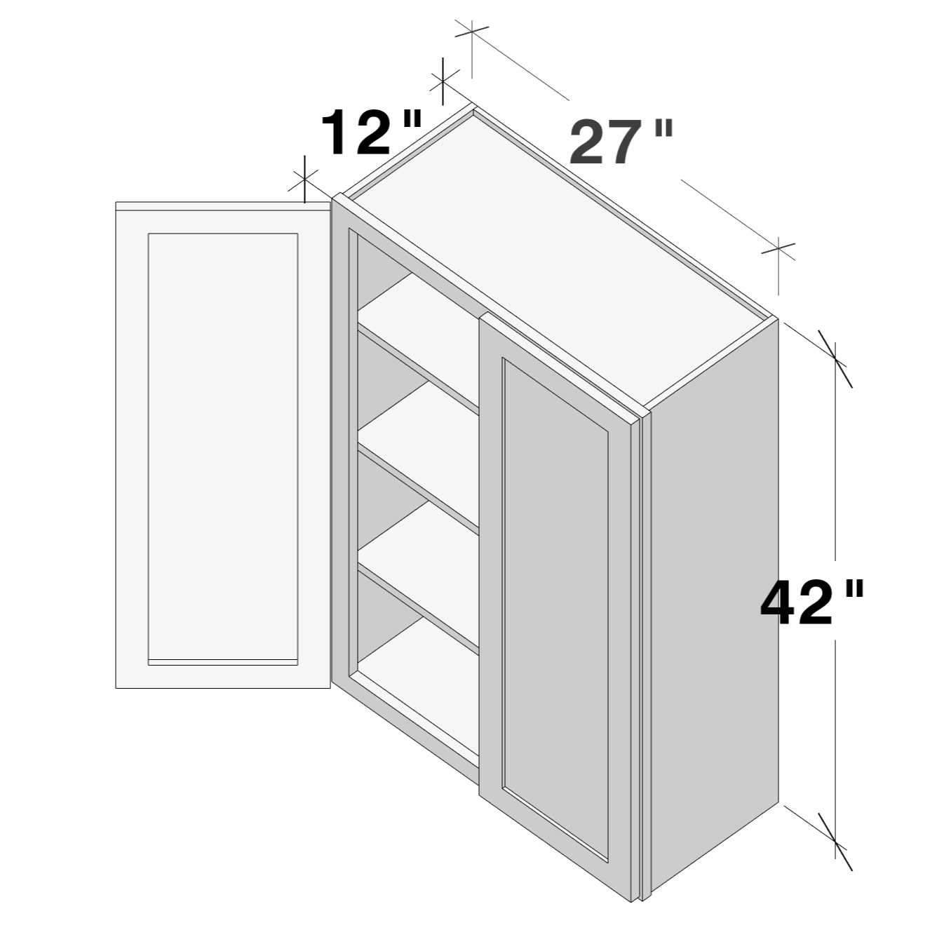 Dove Grey RTA 27"W x 12"D x 42"H Standard Wall Cabinet with 2 Doors and 3 Shelves