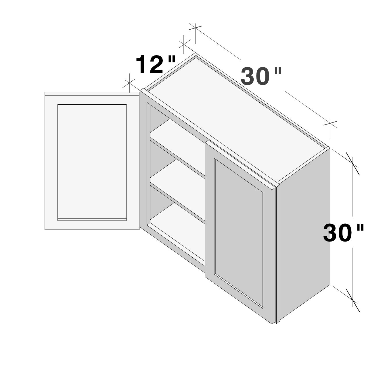 Dove Grey RTA 30"W x 12"D x 30"H Standard Wall Cabinet with 2 Doors and 2 Shelves