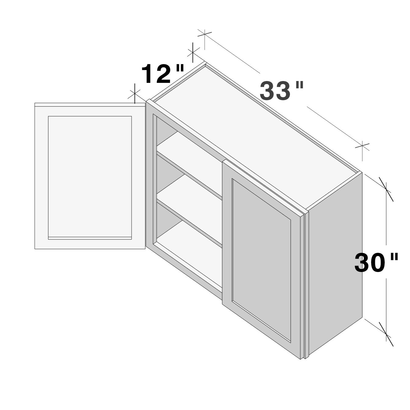 Dove Grey RTA 33"W x 12"D x 30"H Standard Wall Cabinet with 2 Doors and 2 Shelves