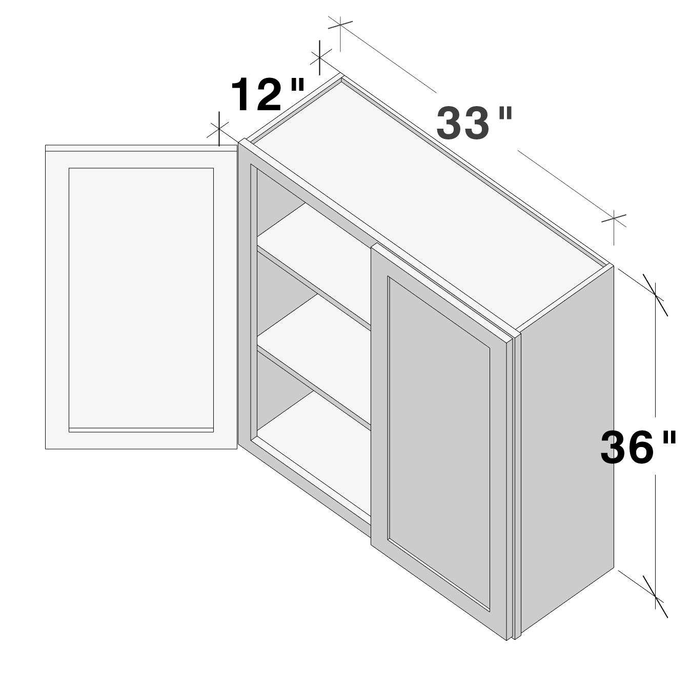 Dove Grey RTA 33"W x 12"D x 36"H Standard Wall Cabinet with 2 Doors and 2 Shelves